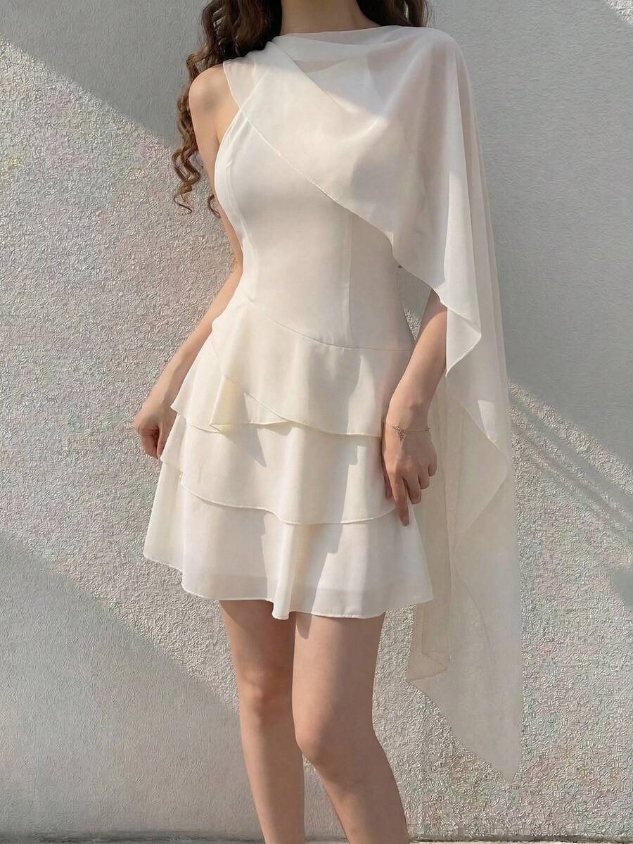 Modelyn Classic Elegant Sleeveless Shawl Collar Mini Dress For Women,Summer Dresses For Women