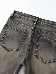 Street Life Quần jeans ống loe nam phong cách thường ngày, đính đá, giặt mài, kiểu dáng đường phố. - Rượu sâm banh - Xem 3