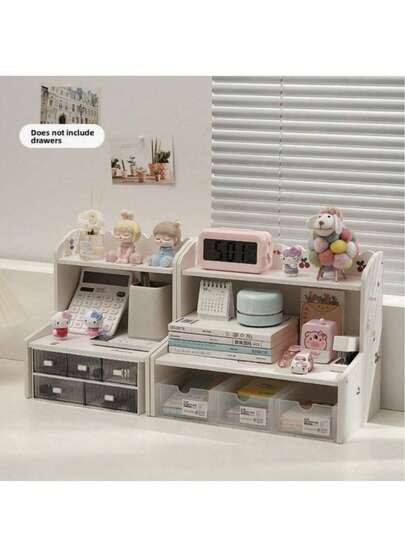 1pc Double-Layer Desktop Organization Rack, Rectangular Storage Rack Coated With Wood Fiber Board, Suitable For Display In Dormitories, Homes, Schools, And Offices