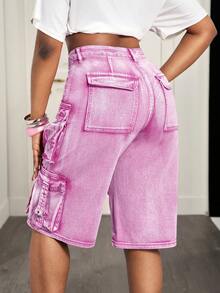 SHEIN Slayr Quần short denim ống rộng có túi hộp dành cho nữ - Hồng - Xem 2