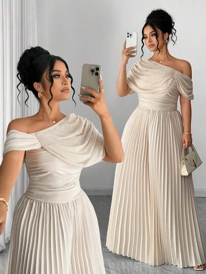 Elenzga Mono elegante con pliegues para mujer de talla grande, vestidos de ocasión talla grande vendidos, vestidos de noche para damas, vestidos formales para mujer, vestidos de uso formal para mujer con pliegues