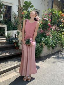 Women's Asymmetrical Hem Top And Skirt Casual 2 Pieces Set - Pink - View 4