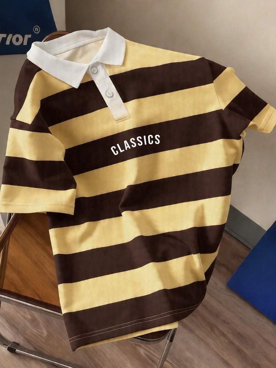 Manfinity Joysei Men's Collegiate Style Yellow-Beige Polo Shirt, Young & Fashionable, Suitable For Casual Outings And Daily Wear - Multicolor - View 1
