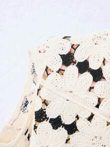 Gaivellea Blusa recta de punto sin mangas con diseño de contraste blanco y negro de estilo retro Mori, hecha a mano con tejido de ganchillo - Blanco y Negro - Ver 7