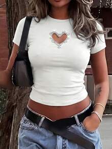 BamGleam Áo croptop nữ gợi cảm khoét hình trái tim, thích hợp cho mùa hè và ngày Valentine. - trắng - Xem 1