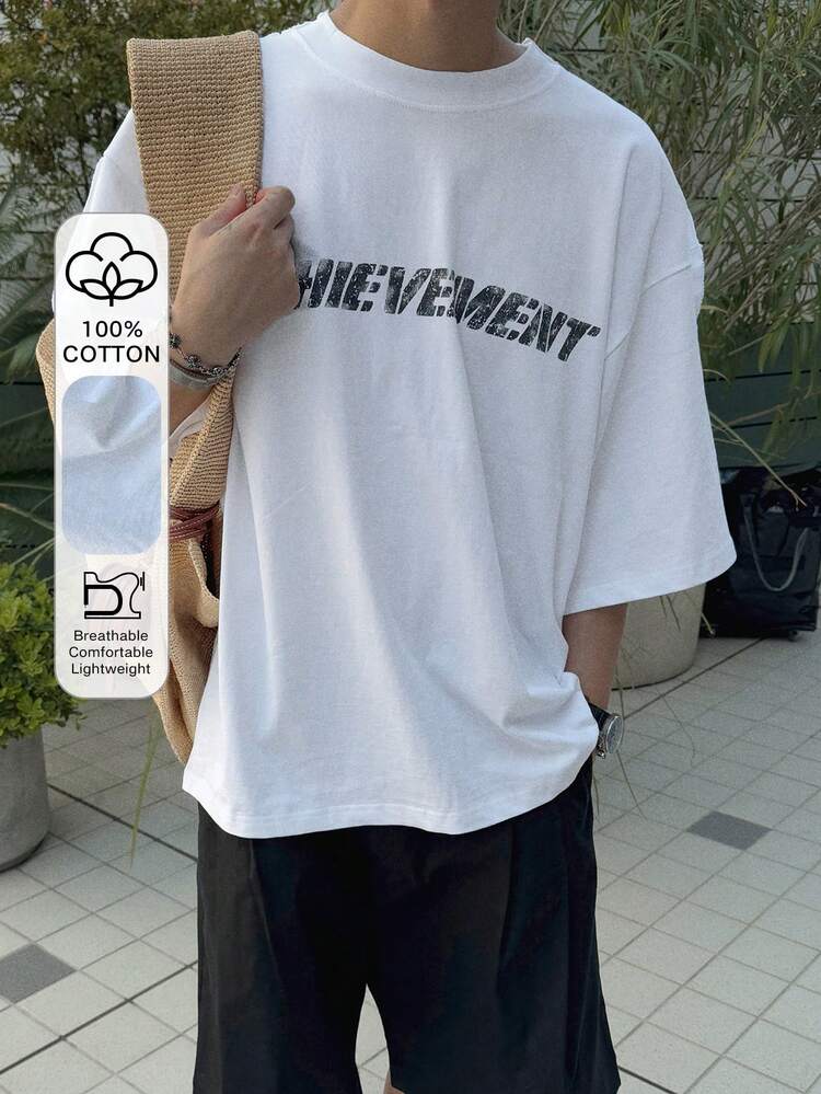 Men's White Letter Print Short Sleeve T-Shirt