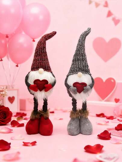 1PC, Wedding Day Gnome Plush Decoration - Retractable Leg Table Ornament For Festive Home Party Decor Gift,Rudolph With A Heart Decorations, Telescopic Knitted Faceless , Standing Figure Nordic Christmas Ornament Spot