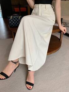 DAZY 女士休闲直筒白色牛仔裙，春夏款 - 米色 - 查看 9