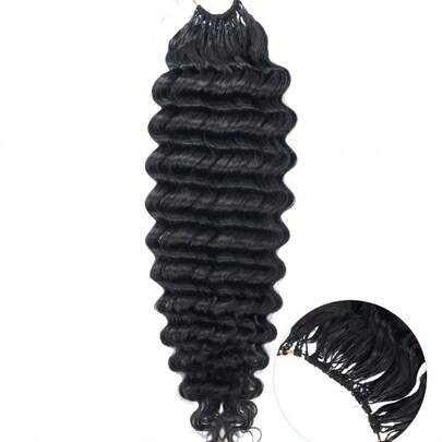 Boho Braids 深波浪卷发 60克 50股 女士钩编真人发 14-22英寸 100% Remy真人发 预先分离 隐形奇迹结 羽毛钩编真人发 波西米亚风接发 自然黑 1B#
