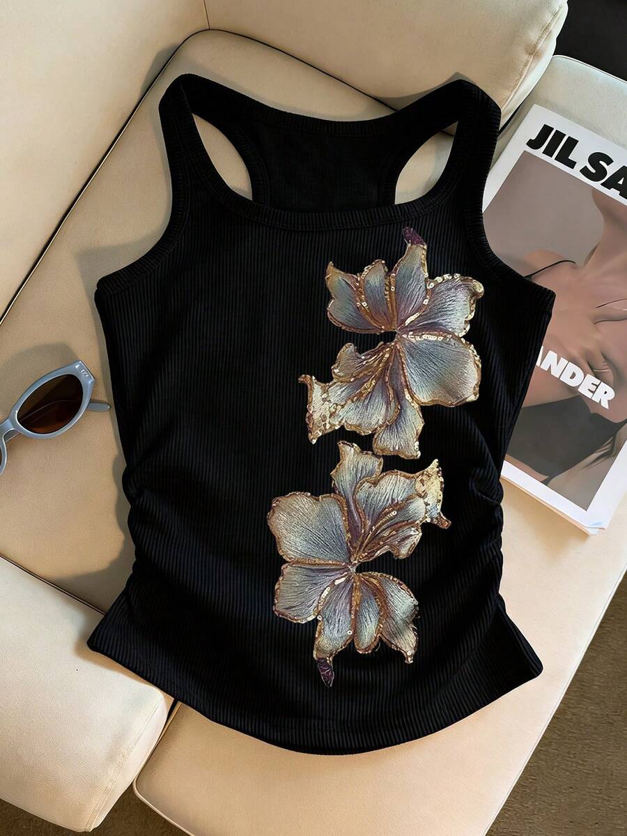 Áo camisole ôm dáng in họa tiết hoa - Nhiều màu - Xem 1