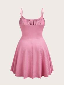 SHEIN EZwear 大码粉色褶皱A字连衣裙，高弹力，春夏款 - 粉色 - 查看 2