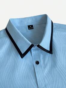 Manfinity Mode Men's Light Blue Long Sleeve Shirt,Smart Casual Button Down Shirt For Autumn,Office,Teachers' Day,Business Formal Work Party Wedding Ceremony Shirt - Baby Blue - View 4