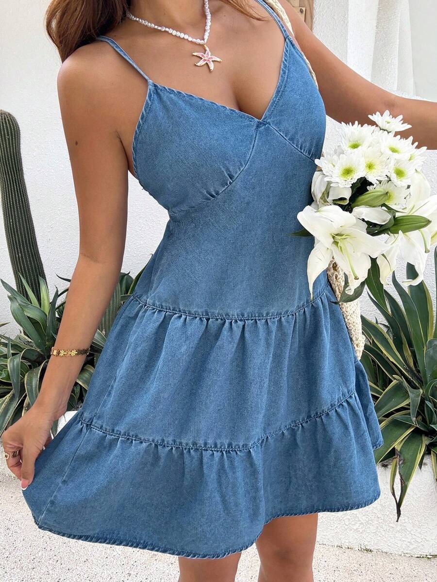 Rivivi Women's Loose Fit Sleeveless Washed Denim Dress, Summer Fashion - Medium Wash - View 1