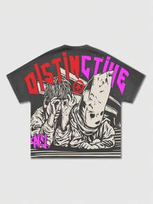 ROMWE MEN Street Life Camiseta casual de cuello redondo de manga corta con estampado de letras y números para hombres - Gris - Ver 6