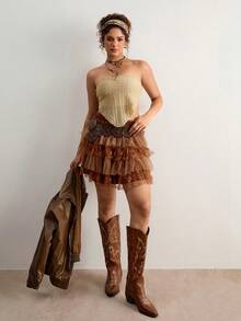 Freevana 2026 Spring/Summer Plus Size Fashionable Elegant Beach Resort Sweater Top - Gold - View 5