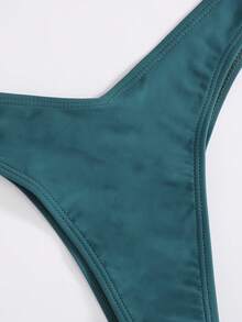 SHEIN Swim 單色比基尼套裝鋼圈文胸和高衩下裝2入組泳衣 - 水鴨藍 - 查看 5