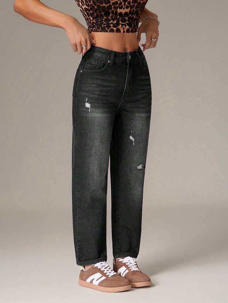 SHEIN PETITE Jeans de mezclilla minimalistas de unicolor para uso diario de mujer - Gris - Añade 4