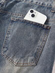 Skyrend Celana Pendek Denim Pria Motif Bunga dengan Saku Berumbai, Potongan Lebar, Longgar, Cocok untuk Nongkrong di Jalanan, Gaya Tropis, dan Gaya Mahasiswa/Mahasiswa - Light Wash - View 6