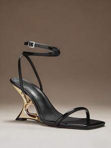 SHUZIA Giày sandal đế xuồng quai ngang mắt cá chân tối giản, gợi cảm dành cho nữ. - màu đen - Xem 1