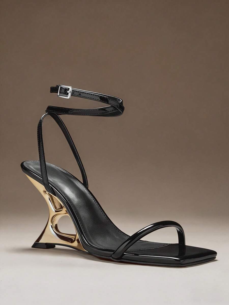 SHUZIA Giày sandal đế xuồng quai ngang mắt cá chân tối giản, gợi cảm dành cho nữ. - màu đen - Xem 1