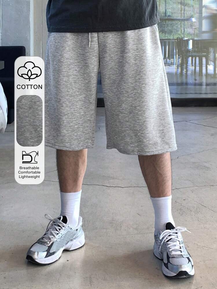 Men's Casual Solid Color Elastic Waist Shorts, Summer