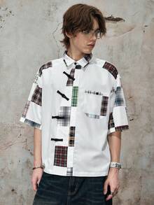ROMWE MEN Casual Áo sơ mi nam kiểu Trung Quốc cài khuy chéo - trắng - Xem 5