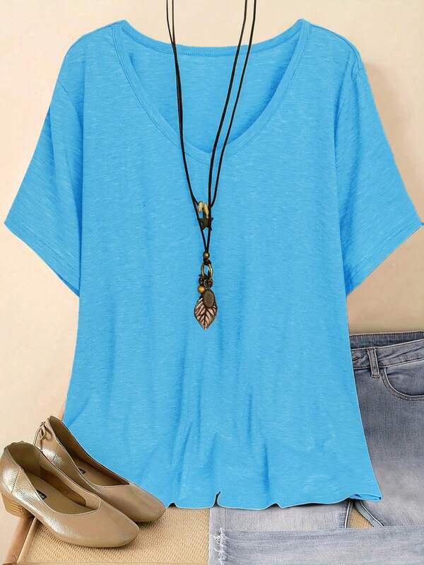Plus Size Solid Color Minimalist Short Sleeve T-Shirt