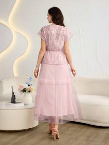 Modelyn Women's French Style Light Pink Jacquard Vest Mesh Strap Dress 2 Pieces Set Wedding Party Summmer - Pink - View 8