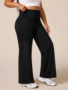 Rhythm Era Plus Size Women Casual Solid Color High Waist Loose Wide Leg Sports Pants - Black - View 4