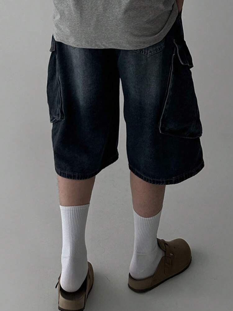 Men's Washed Distressed Black Denim Shorts, Summer