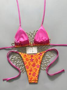 SHEIN Swim Mod 2026春夏华丽氛围水疗泳衣，女士性感星形装饰挂脖系带比基尼，海滩度假写真 - 彩色 - 查看 2