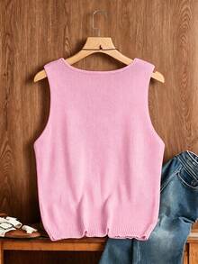Franclia Women's Casual Everyday Commute Solid Color Cable Knit Top, Summer - Baby Pink - View 2
