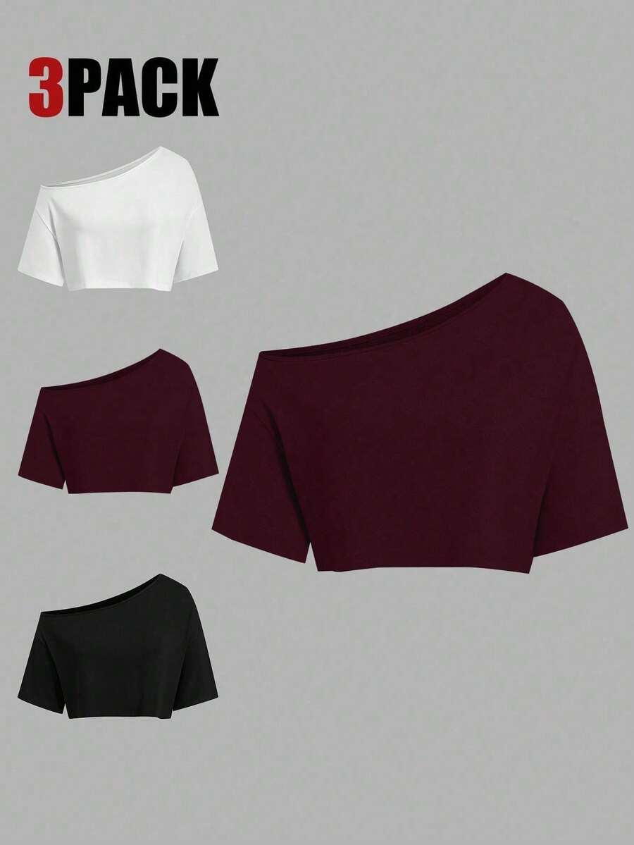 Lyrianda Plus Size Summer Asymmetric Neck Black White Grey 3 PiecesShort T-Shirt Set - Multicolor - View 1