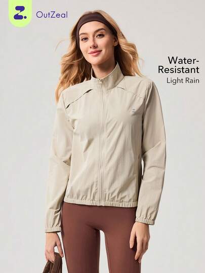 OutZeal Chaqueta exterior para mujer, ropa de gimnasio, ropa de entrenamiento, resistente al agua, elástica, ligera, con cremallera, parte superior exterior