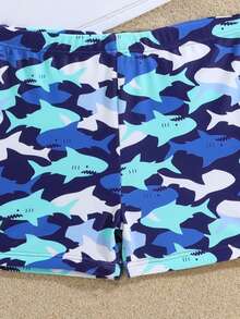 SHEIN Cartoon Shark Print Swimsuit Set For Young Boys, Suitable For Beach & Swimming - Blue - View 6