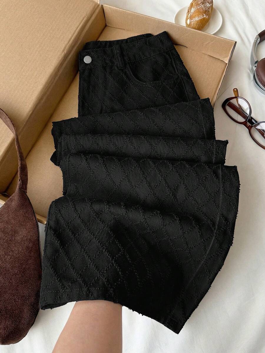 Comfortcana Celana Jeans Wanita Ukuran Besar Kasual Serbaguna Warna Polos dengan Potongan Lebar - Hitam - View 1