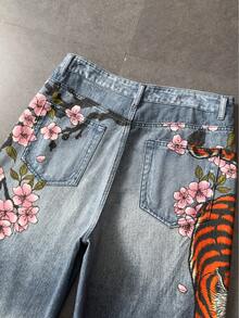 ROMWE MEN Street Life Quần short denim nam in họa tiết hoa cổ điển - Màu xanh lam - Xem 6