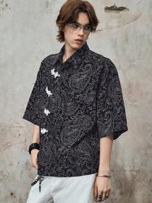 ROMWE MEN Street Life Áo khoác denim nam kiểu Trung Quốc cài nút - Màu xanh lam - Xem 4