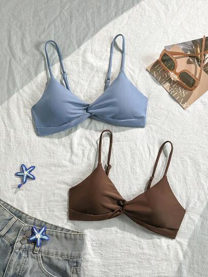 Swim Vcay 2pcs Women's Vacation Swimwear Top, Fashionable Dusty Blue 2026 New Women's Swimwear ArrivalFor School,Suitable For Holiday, Date Holiday, Afternoon Tea, Western Modest, Cruise, Beach, Island, Road Trip, All Seasons, Music Festival, Boho Vacation,Bohemian Vacation, Chill Summer,Western Boho,Elegant Tops For Women