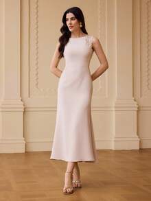 ZEYLAH Đầm maxi đuôi cá không tay phối ren tương phản, thích hợp cho mùa xuân/hè. - Màu Hồng baby - Xem 4