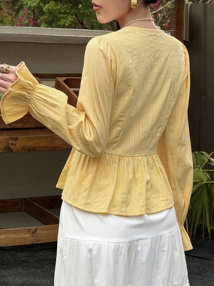 Loose Casual Vacation Style Yellow Women Shirt, Spring & Summer
