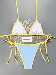 Swim Vcay Bộ bikini dây mảnh cổ yếm màu xanh trắng phối hợp gợi cảm dành cho nữ, thích hợp cho kỳ nghỉ hè 2026. - Nhiều màu - Xem 4