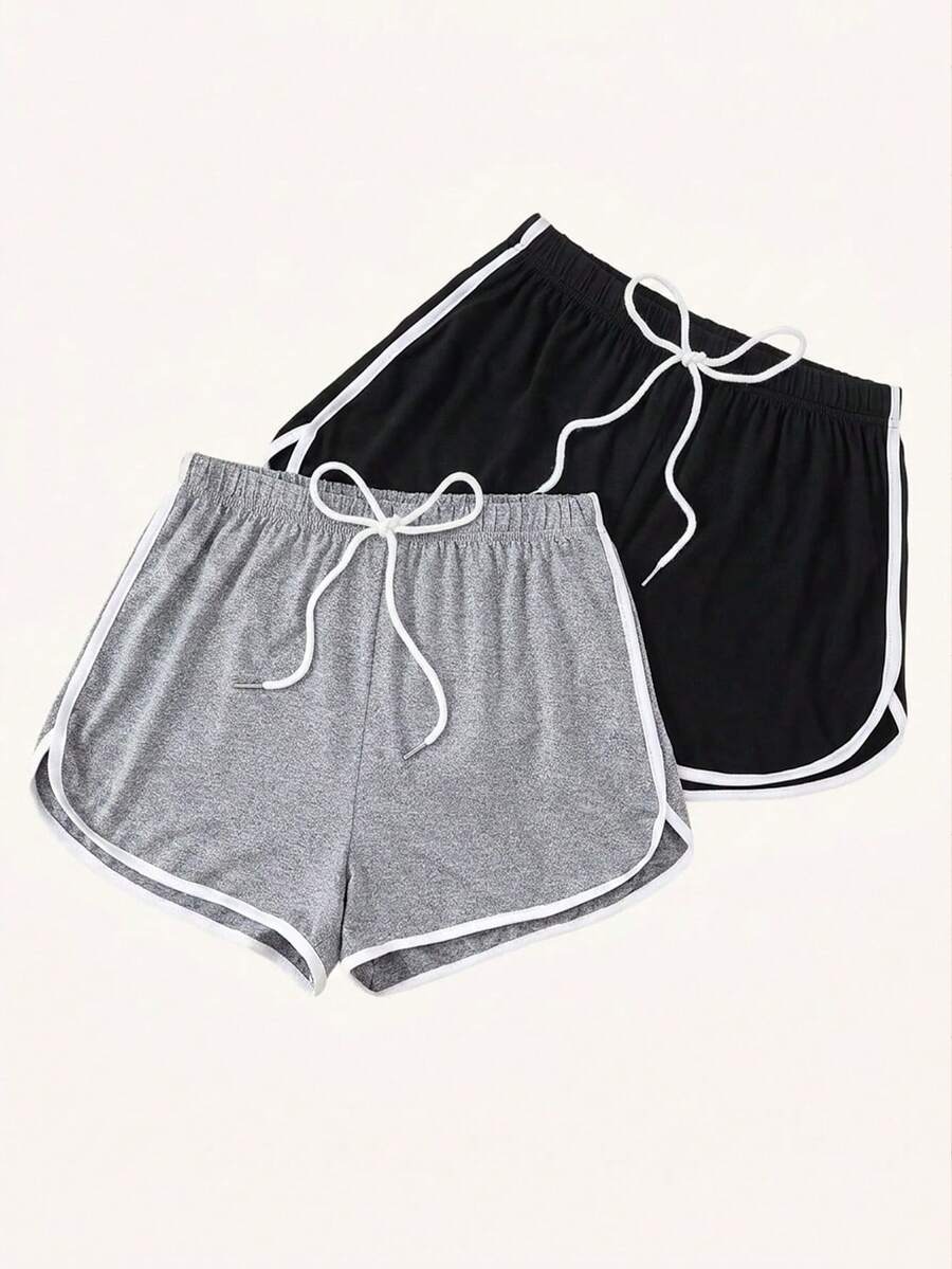 Chillnights 2pcs Women Casual Sports Contrast Binding Lounge Bottom Sleep Shorts Set - Multicolor - View 1