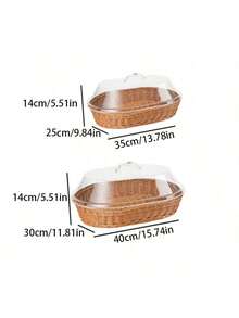 Giỏ đựng bánh mì giả mây, giỏ để ráo rau củ, khay đựng trái cây khô có nắp acrylic, giỏ đan thủ công hình bầu dục và nắp bảo vệ bằng acrylic. - Nhiều màu - Xem 2