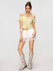 Rina Fox 女士春夏蕾丝白色迷你裙，复古Y2K风格，可爱又性感，适合约会、音乐节、休闲街头风、海滩度假等场合 - 白色 - 查看 4