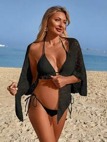 SHEIN Swim Vcay Maternity Beach Vacation Halter Bikini Set - Black - View 4