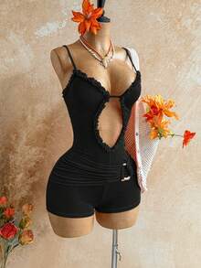 Soleia Bộ jumpsuit hai dây gợi cảm hở lưng dành cho nữ, thích hợp cho kỳ nghỉ biển. - màu đen - Xem 5