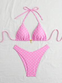 Swim Vcay Sommer 2-teiliges Urlaubs-Bikini-Set mit Spaghettiträgern und zufälligem Muster oben sowie hochgeschnittenen Hosen - Verschiedenfarbig - Übersicht 6