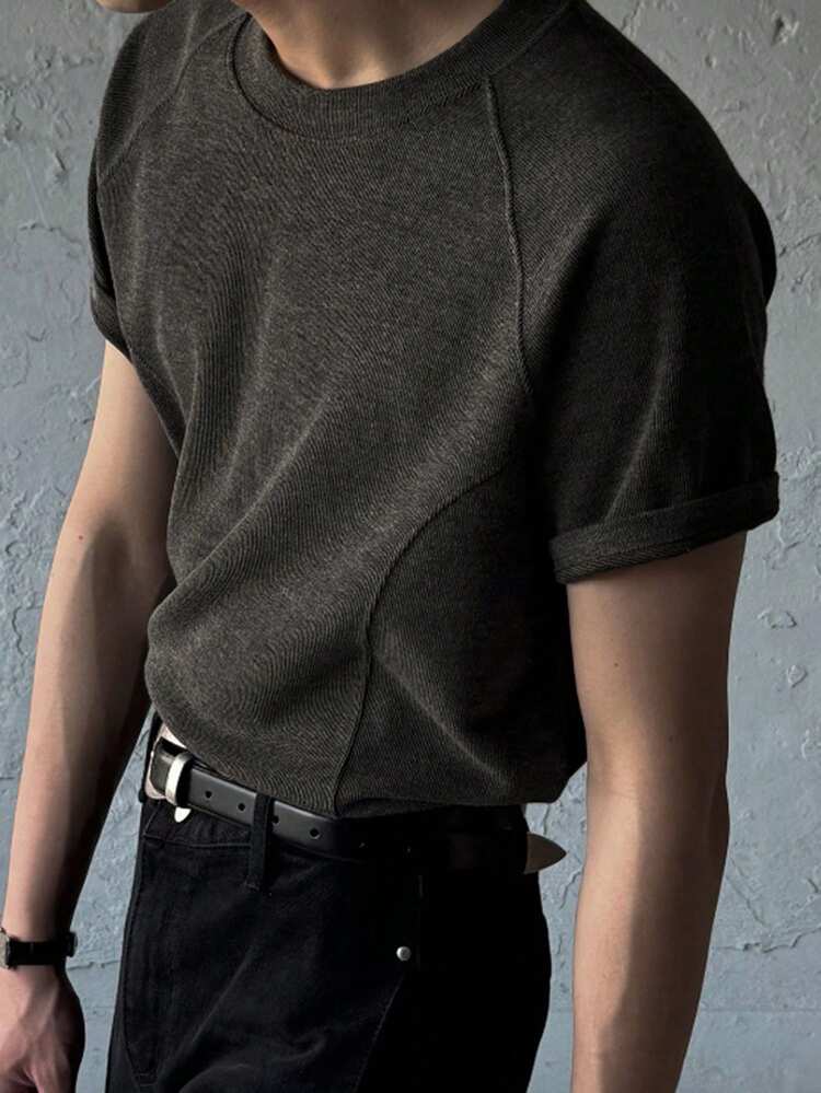 Men's Casual Short Sleeve Dark Gray T-Shirt, Summer