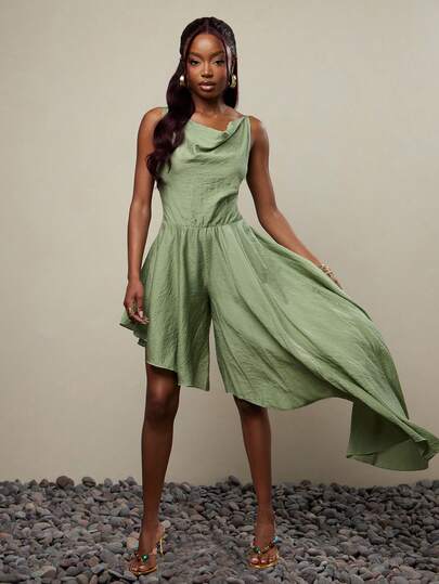 NYA SZN Jumpsuit Cowl Neck Draped Pant Classy Luxe Brunch Mothers Day Kings Day Everyday Going Out Party Special Occasion Travel Vacation Office Siren Western Country Date Night Elegant Luxury Business Casual Event Everyday Wedding Brunch Office Gyaru Street Style Spring Summer Statement Kings Day Bridal Shower Outfits For Women